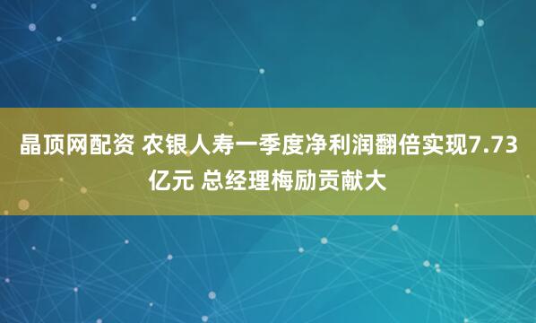 晶顶网配资 农银人寿一季度净利润翻倍实现7.73亿元 总经理梅励贡献大